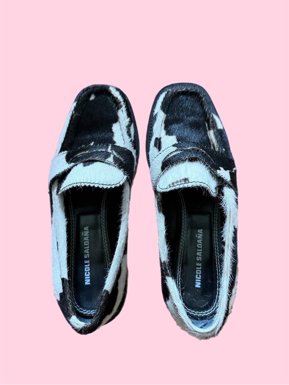 Nicole Salonga Black & White Cowhide Penny Loafers “Jay 3.0 Cowprint Loafers”